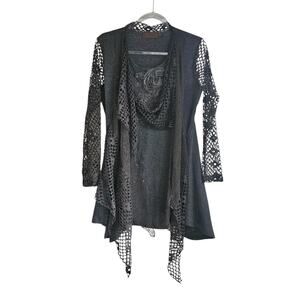 My Pretty Angel Womens Size M Gray Asymmetrical Hem Lace Silk Blend Floral Artsy